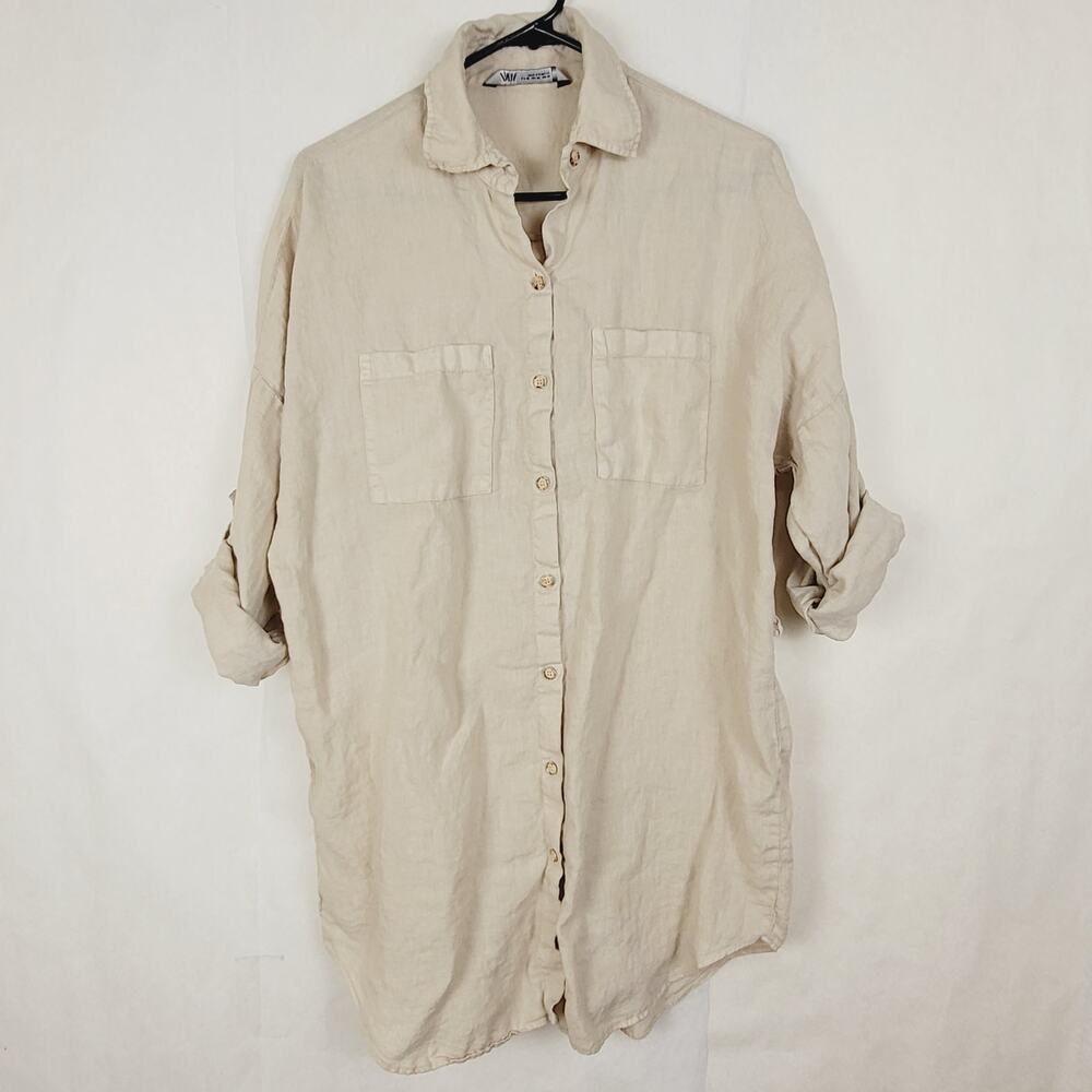 Zara Neutral Beige Oversized Button-Down Shirt